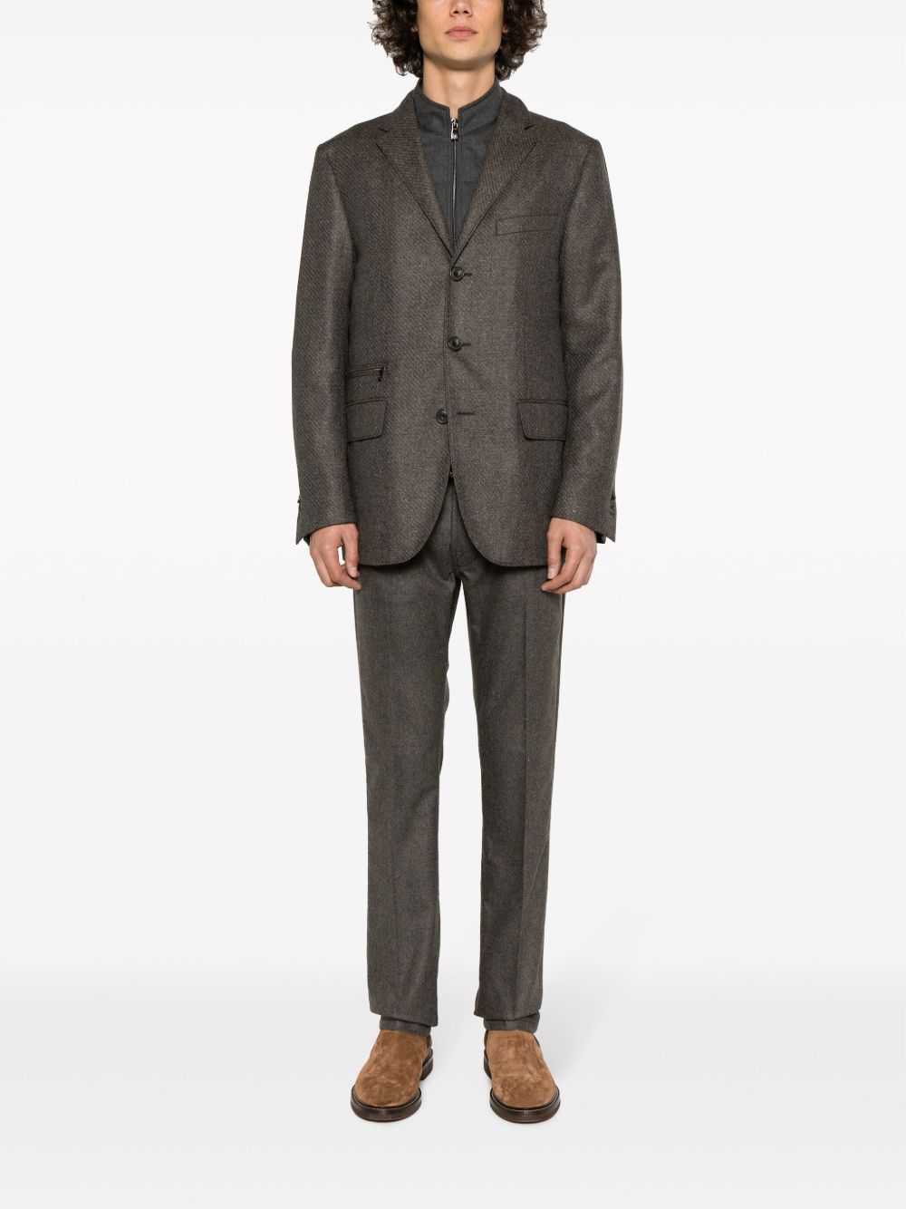 Men Regular-Fit & Straight Leg Pants Maison-Kitsune Jacob Cohën Bard slim-cut Flannel Trousers Brown
