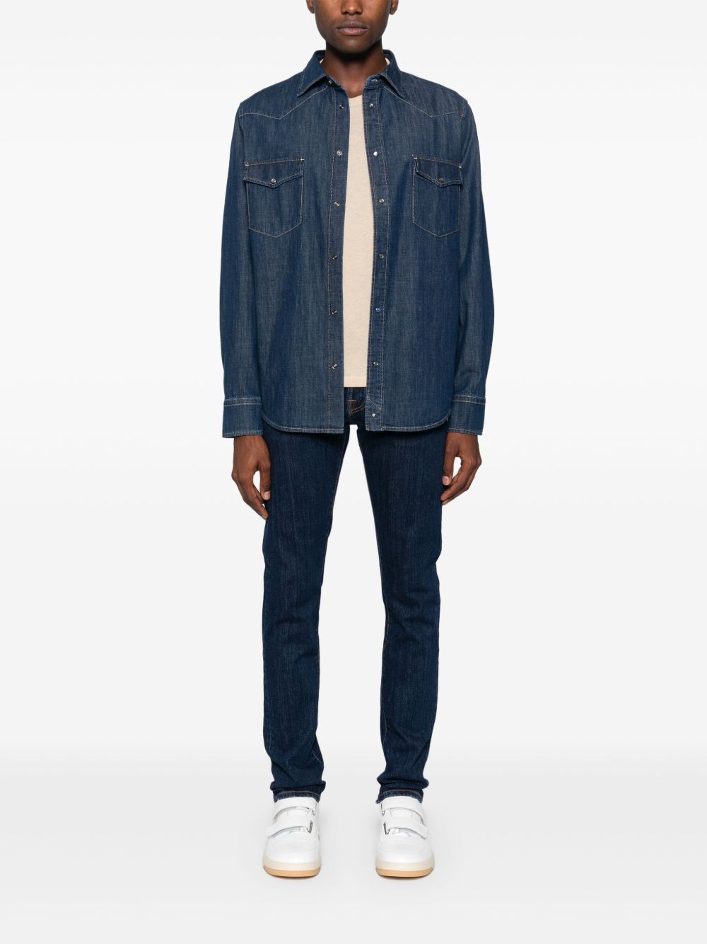 Maison-Kitsune Shirts Men Jacob Cohën Western Shirt Blue