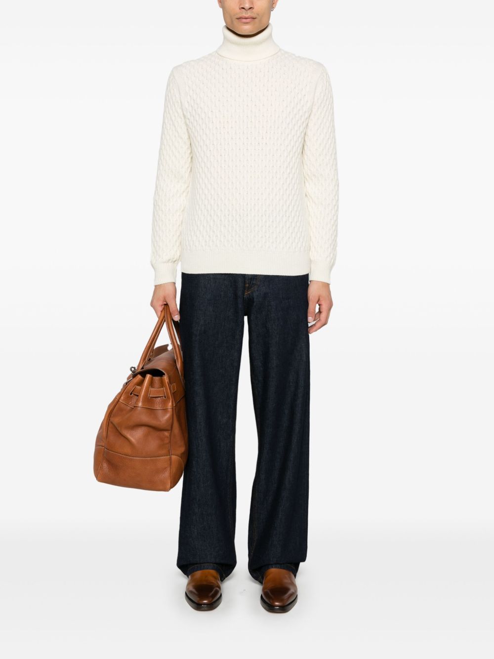 Men Knitted Sweaters Maison-Kitsune Jacob Cohën textured-finish Jumper Neutrals