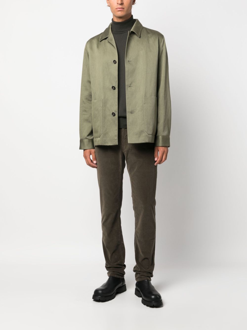 Maison-Kitsune Tapered Pants Men Jacob Cohën slim-fit Cotton Corduroy Trousers Green