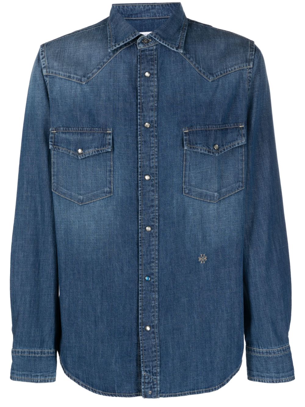 Jacob Cohën logo-embroidered Denim Shirt Blue Men Shirts Maison-Kitsune