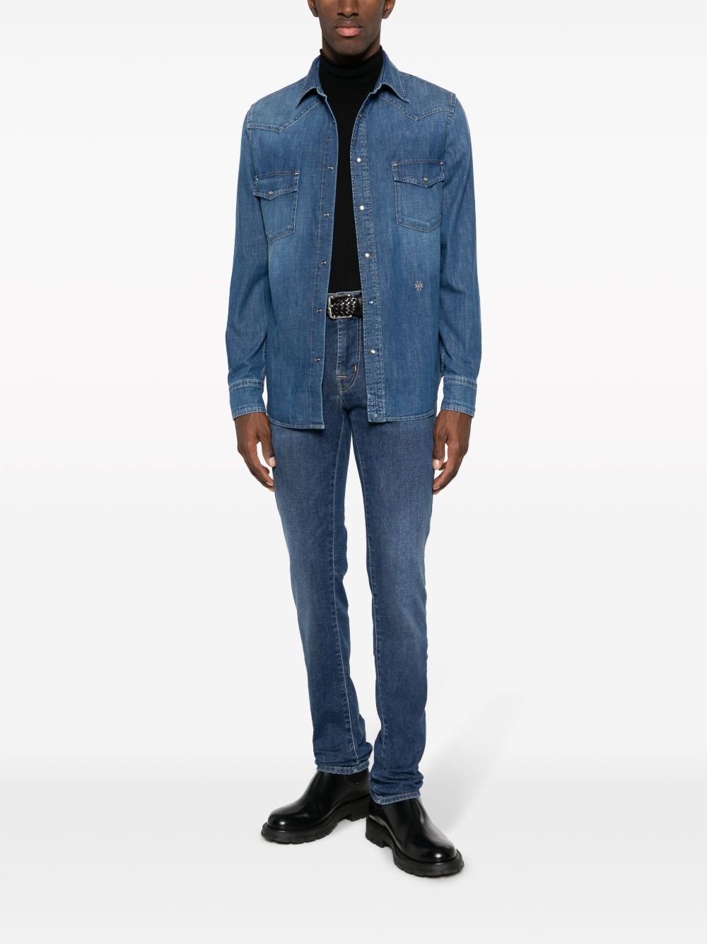 Jacob Cohën logo-embroidered Denim Shirt Blue Men Shirts Maison-Kitsune
