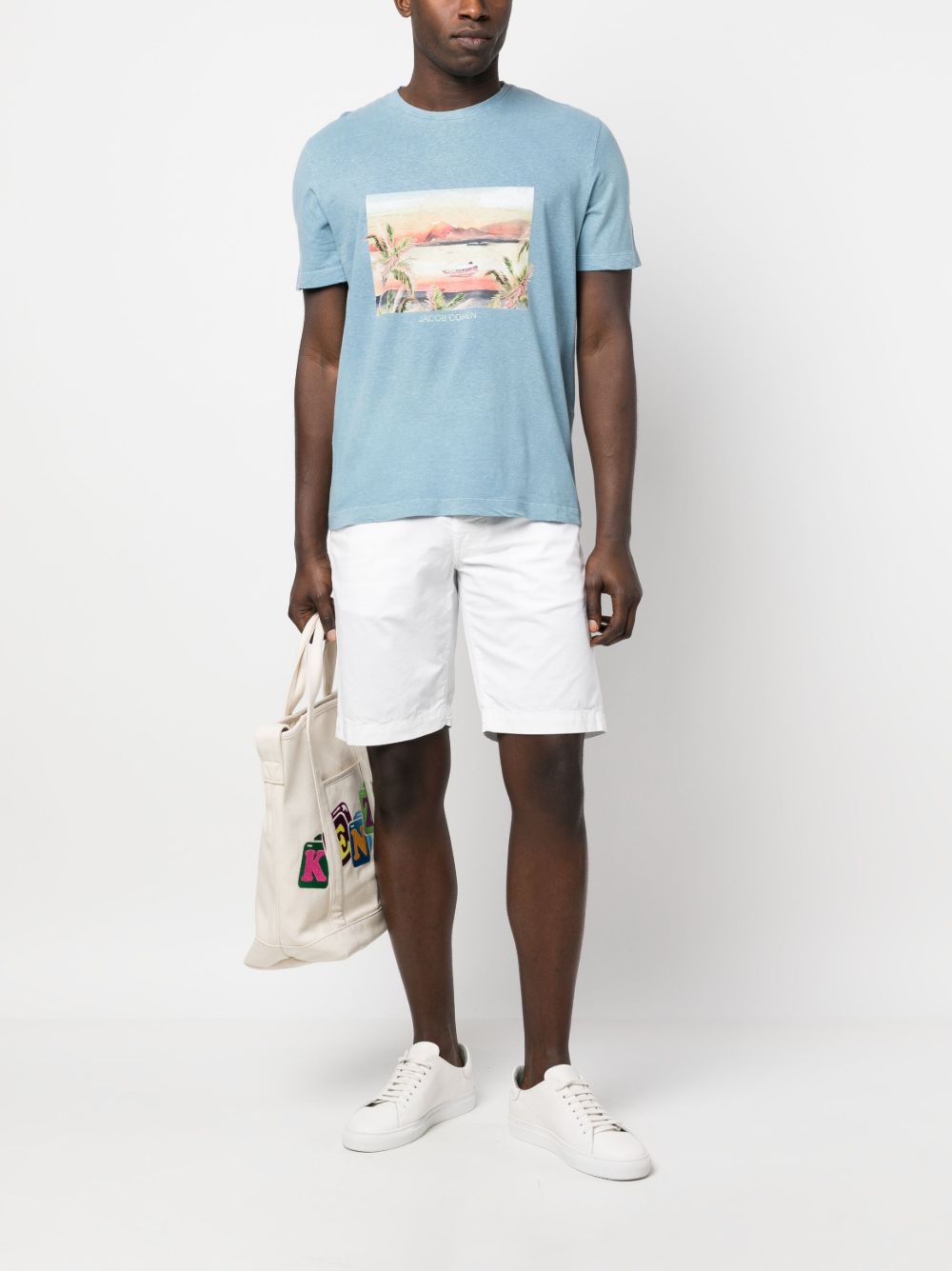 Jacob Cohën logo-patch Cotton Shorts White Men Bermuda Shorts Maison-Kitsune