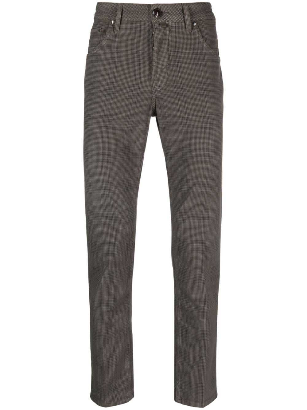 Jacob Cohën Mini check-print Skinny Trousers Brown Men Skinny Pants Maison-Kitsune