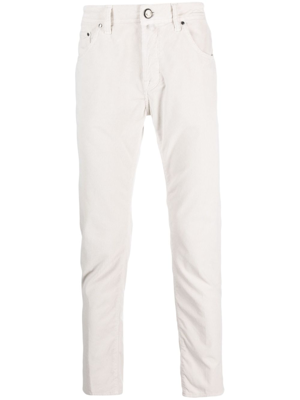 Jacob Cohën logo-patch tapered-leg Trousers White Men Tapered Pants Maison-Kitsune
