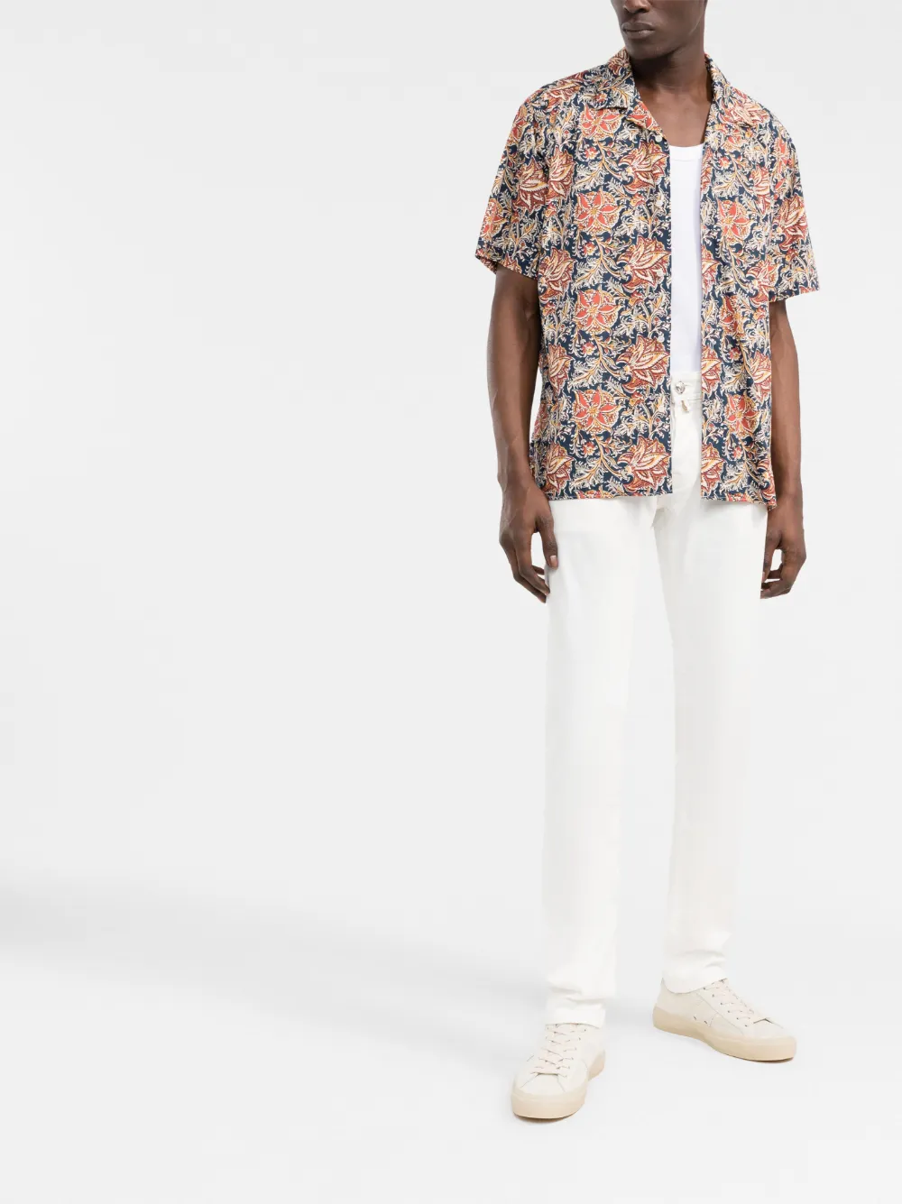Jacob Cohën logo-patch slim-cut Trousers White Men Skinny Pants Maison-Kitsune