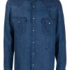 Maison-Kitsune Jacob Cohën long-sleeve Linen Shirt Blue Men Shirts