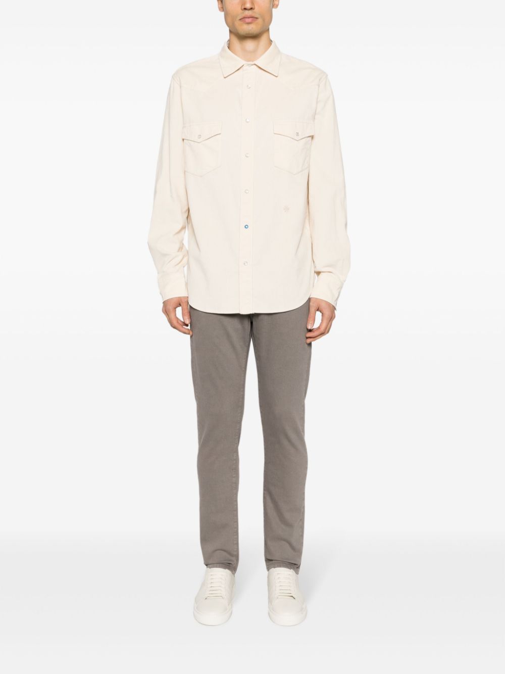 Jacob Cohën logo-embroidery Corduroy Cotton Shirt Neutrals Maison-Kitsune Men Shirts