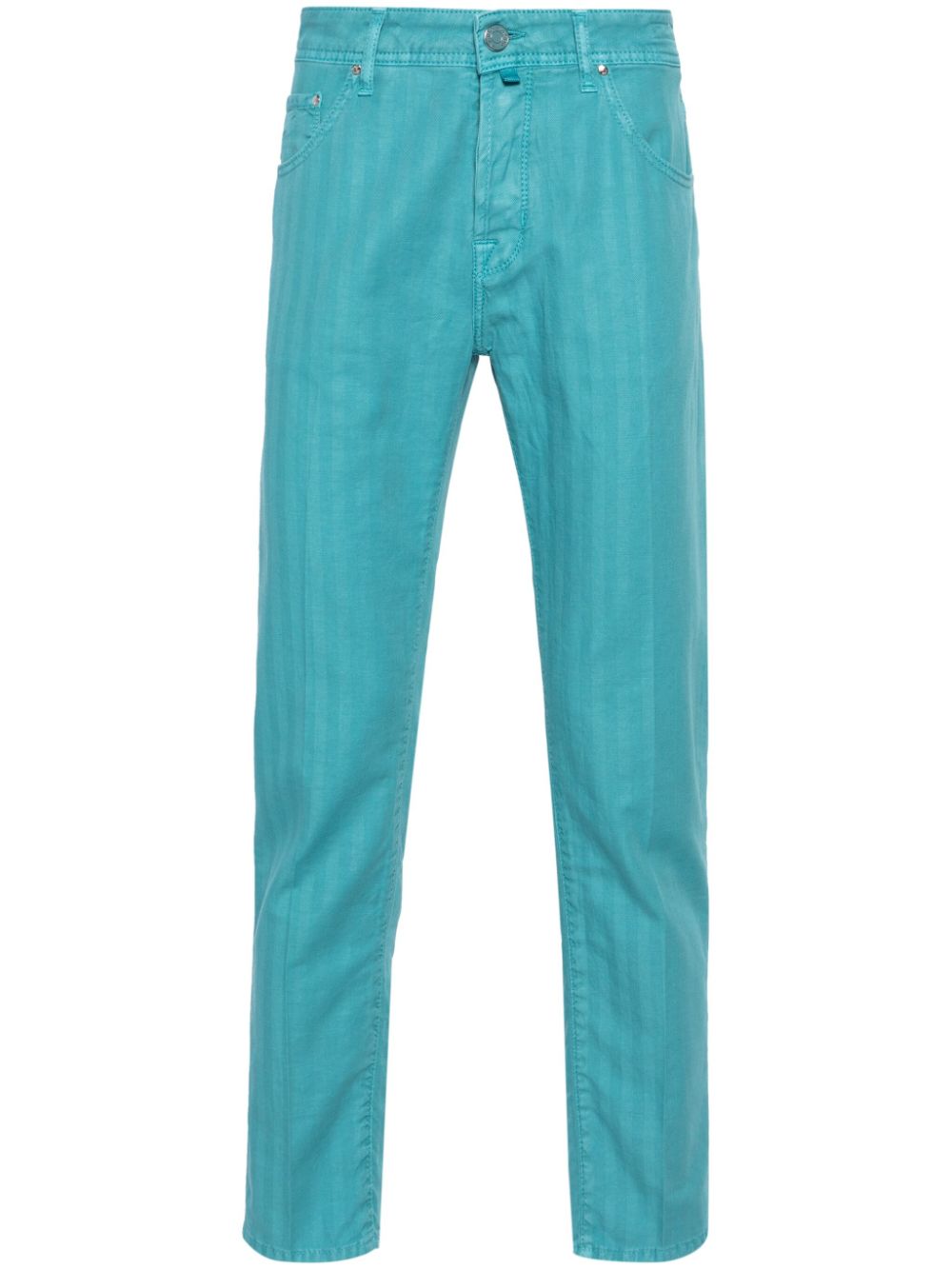 Men Skinny Pants Maison-Kitsune Jacob Cohën Scott slim-leg Herringbone Trousers Blue