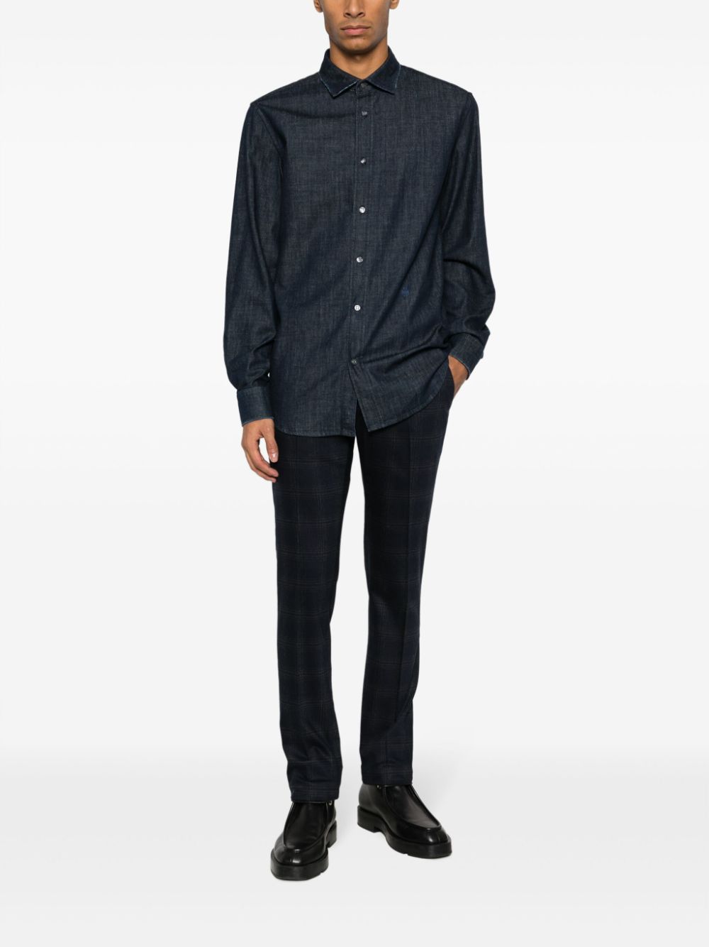 Maison-Kitsune Tapered Pants Men Jacob Cohën plaid-check wool-blend Tapered Trousers Blue