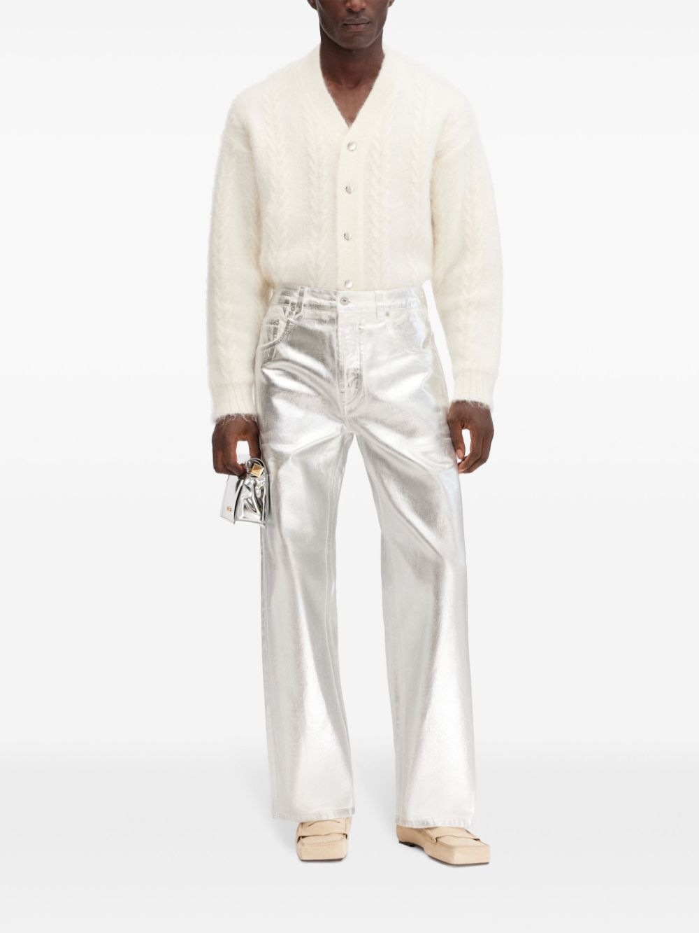 Maison-Kitsune Jacquemus The Wide de-Nîmes Jeans Silver Men Relaxed-Fit Jeans