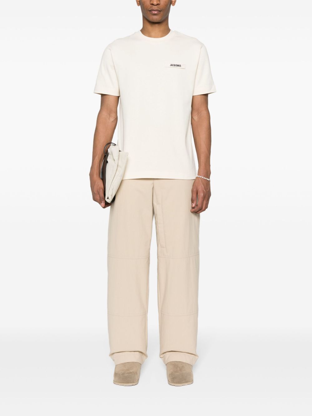 Maison-Kitsune T-Shirts Men Jacquemus Le Gros Grain embroidered-logo T-shirt Neutrals