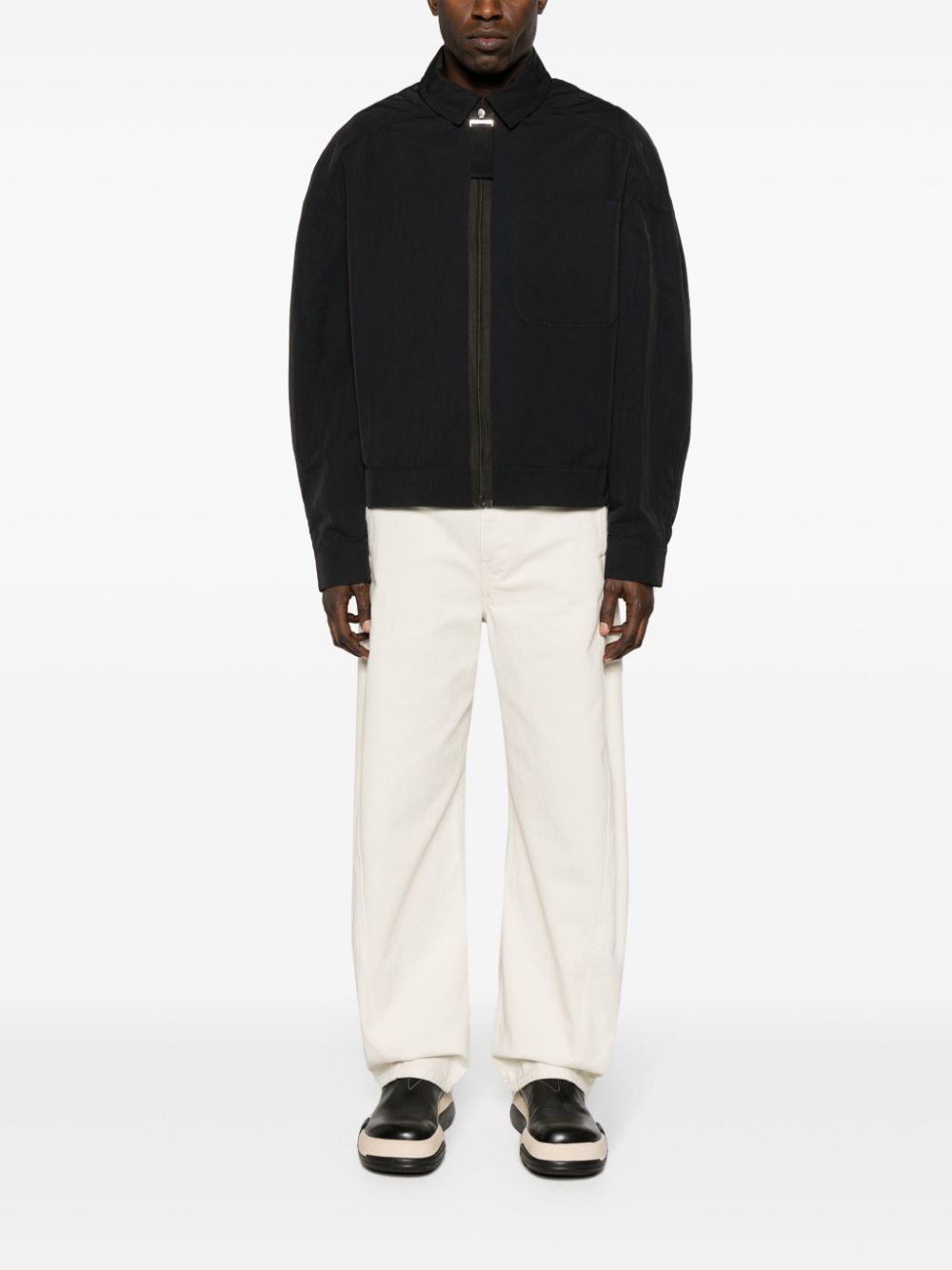Maison-Kitsune Jacquemus logo-embossed Cotton Shirt Jacket Black Men Shirt Jackets