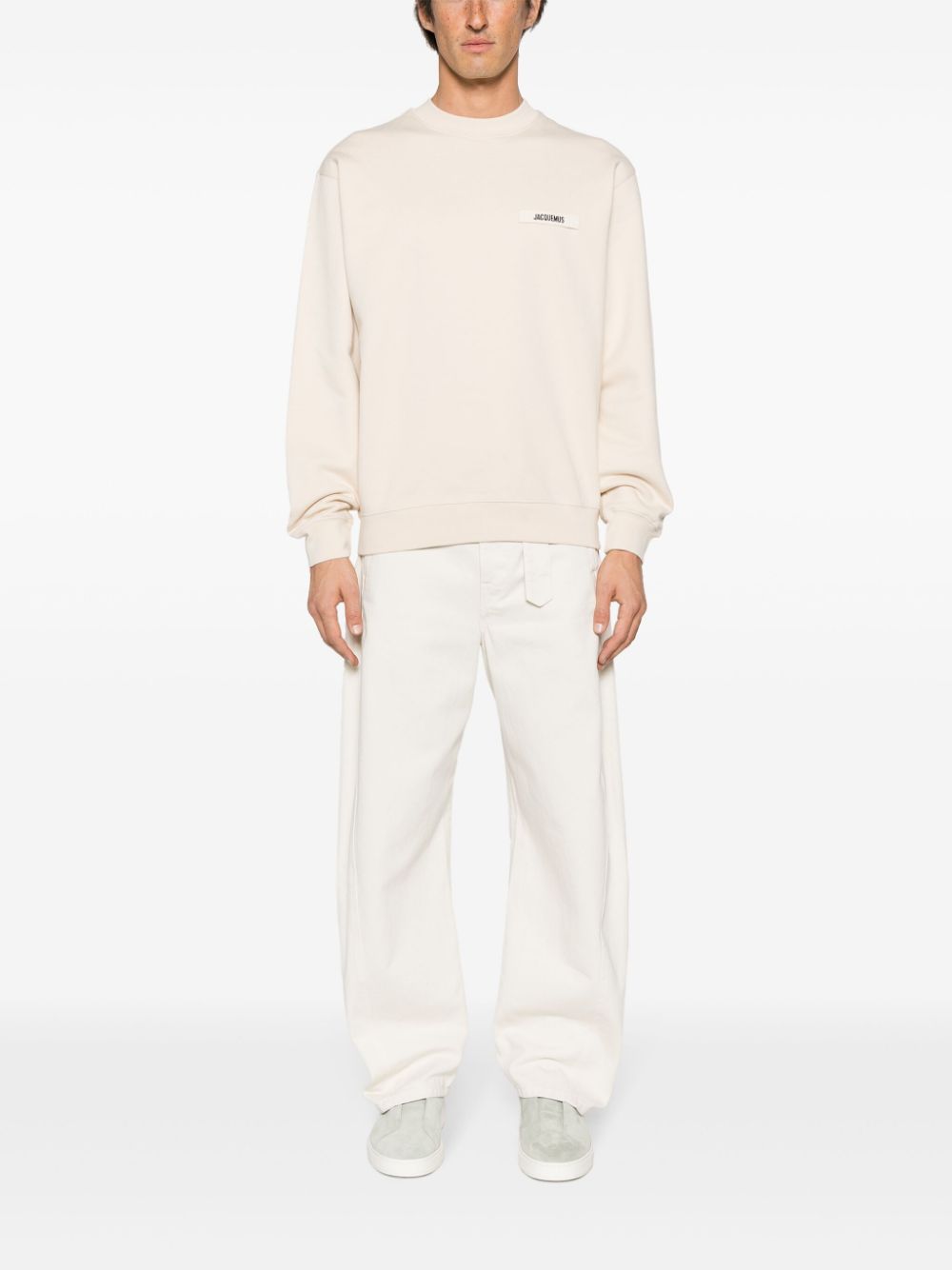 Jacquemus Le Sweatshirt Gros Grain Cotton Top Neutrals Maison-Kitsune Men Sweatshirts