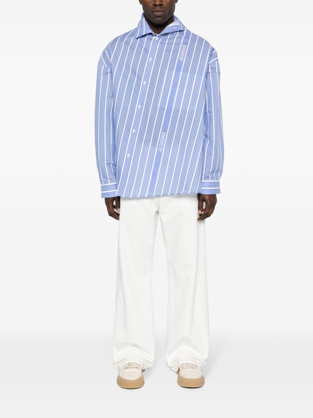 Jacquemus logo-striped Shirt Blue Maison-Kitsune Men Shirts