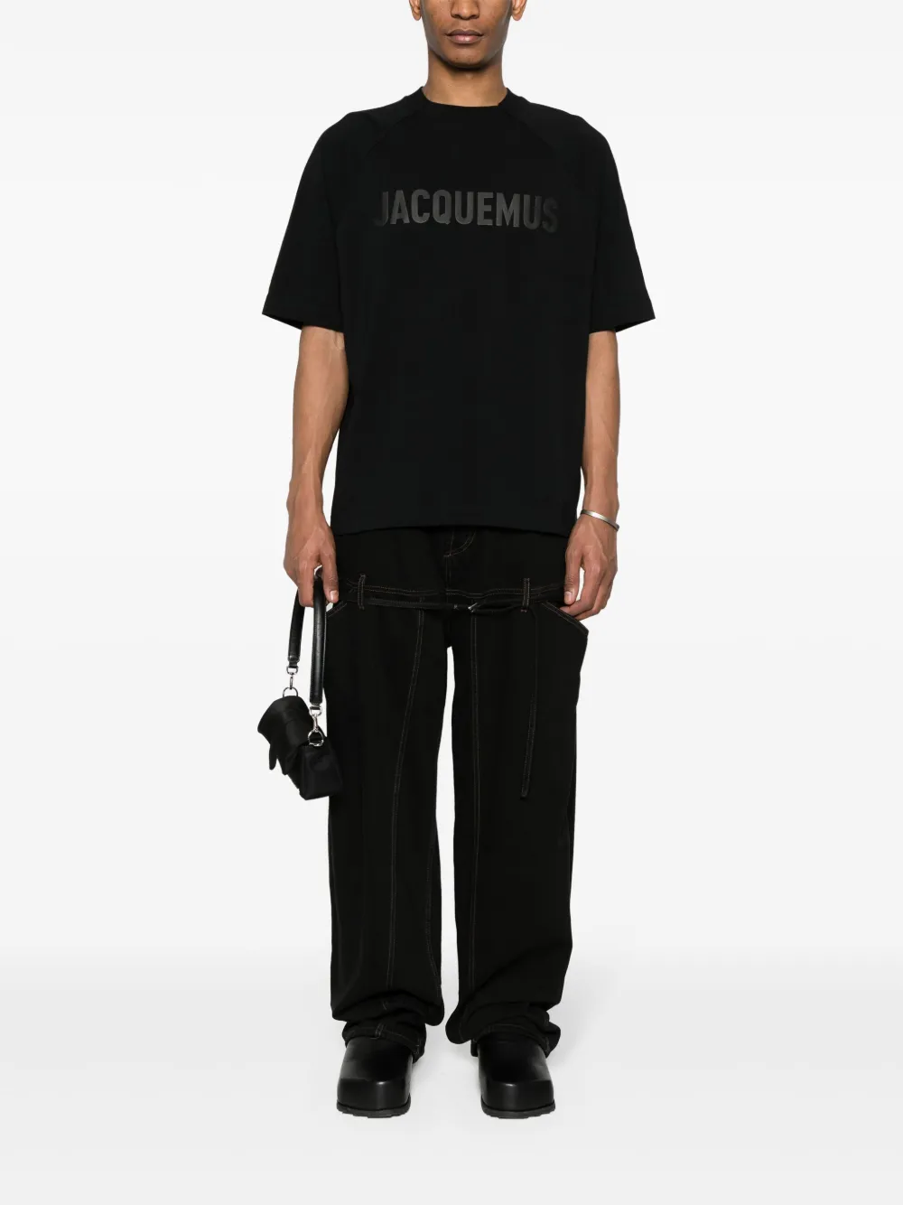 Jacquemus Le T-shirt Typo Cotton Top Black Men T-Shirts Maison-Kitsune