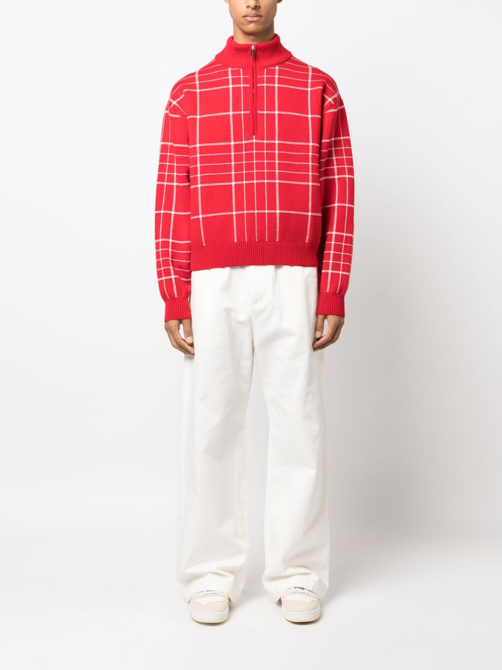 Men Sweatshirts Maison-Kitsune Jacquemus La Maille Carro Checked Sweatshirt Red