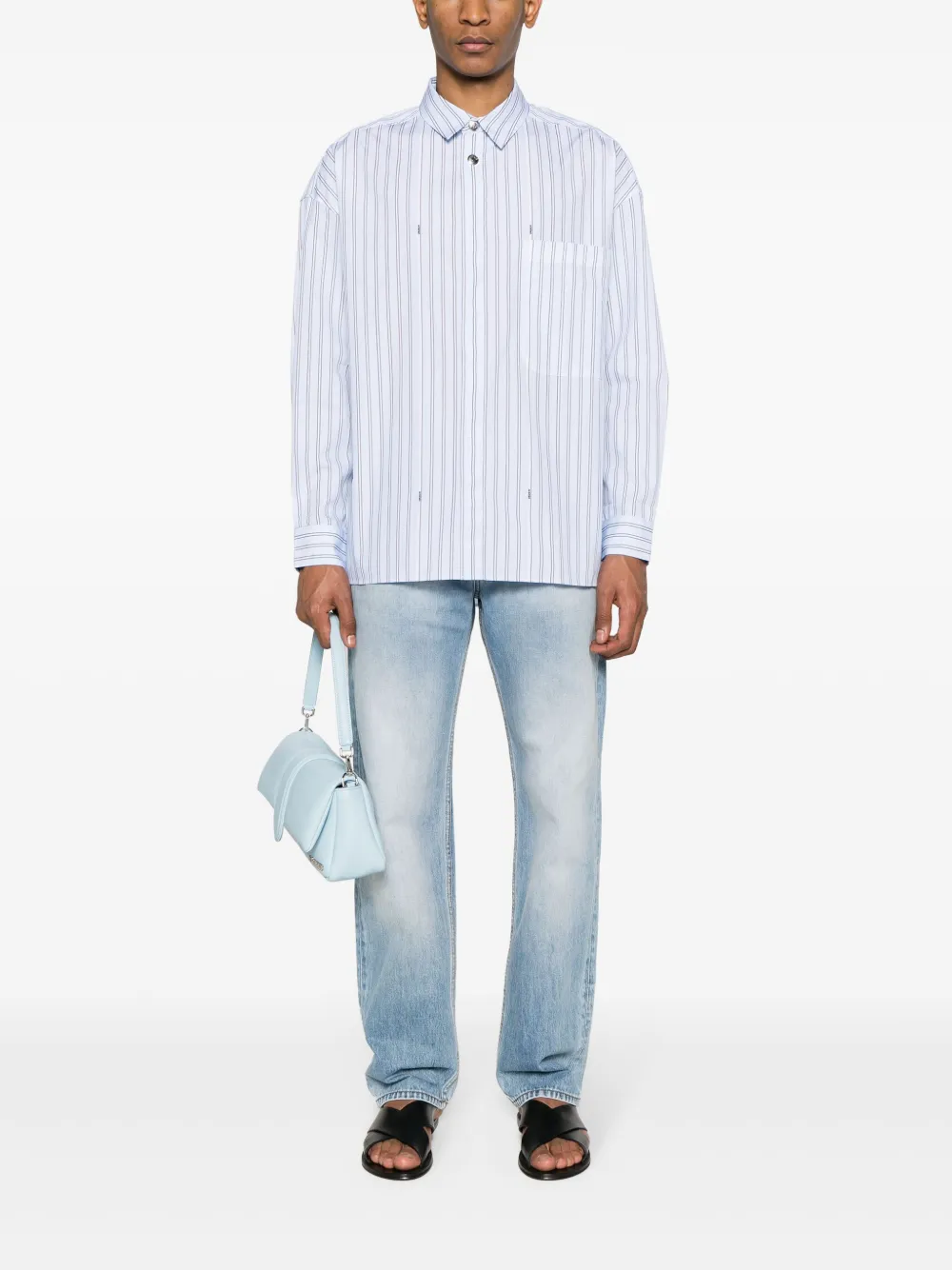 Jacquemus logo-studs Striped Shirt Blue Maison-Kitsune Men Shirts