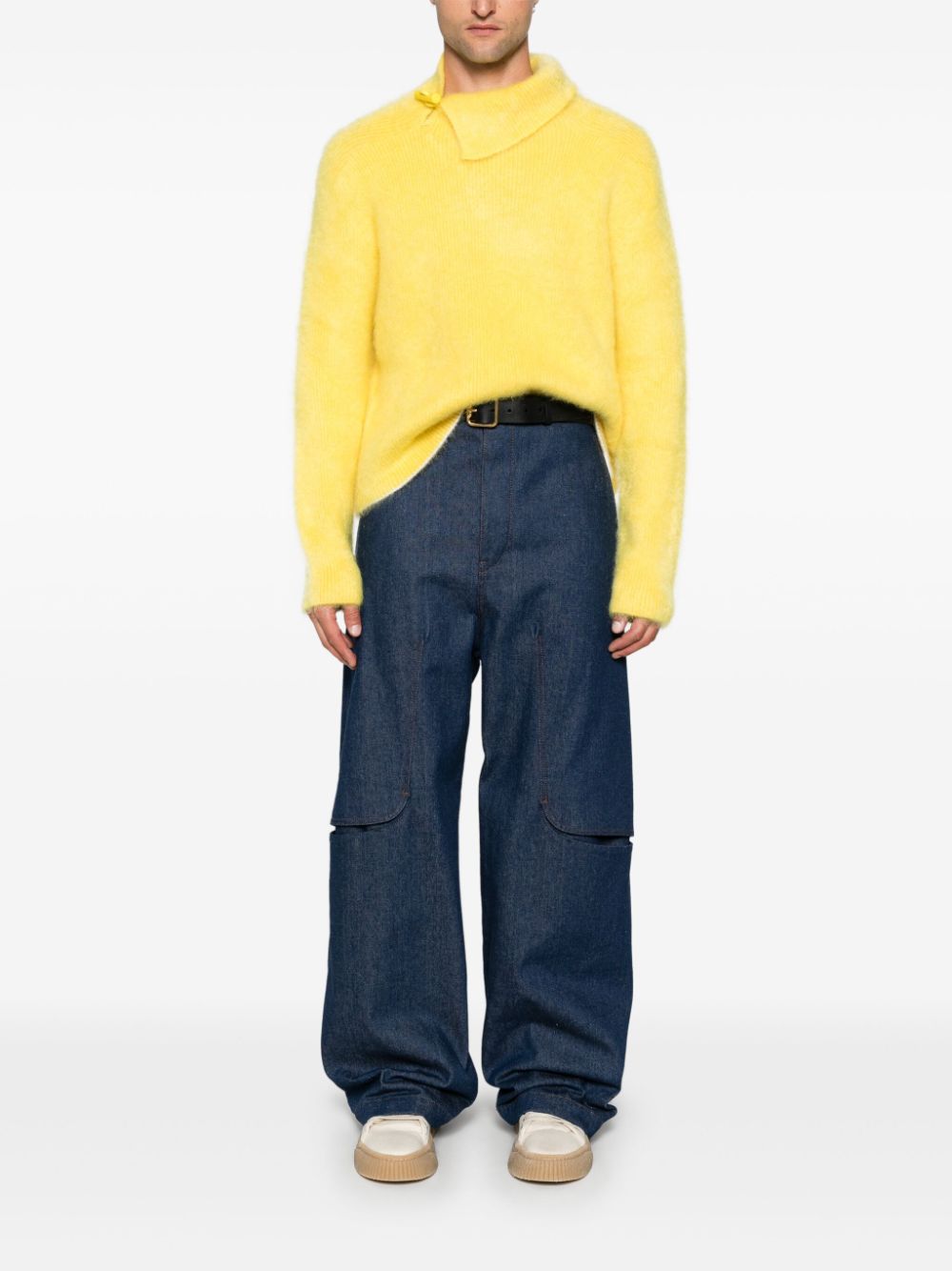 Jacquemus Le Pull Marina Sweater Yellow Maison-Kitsune Men Knitted Sweaters