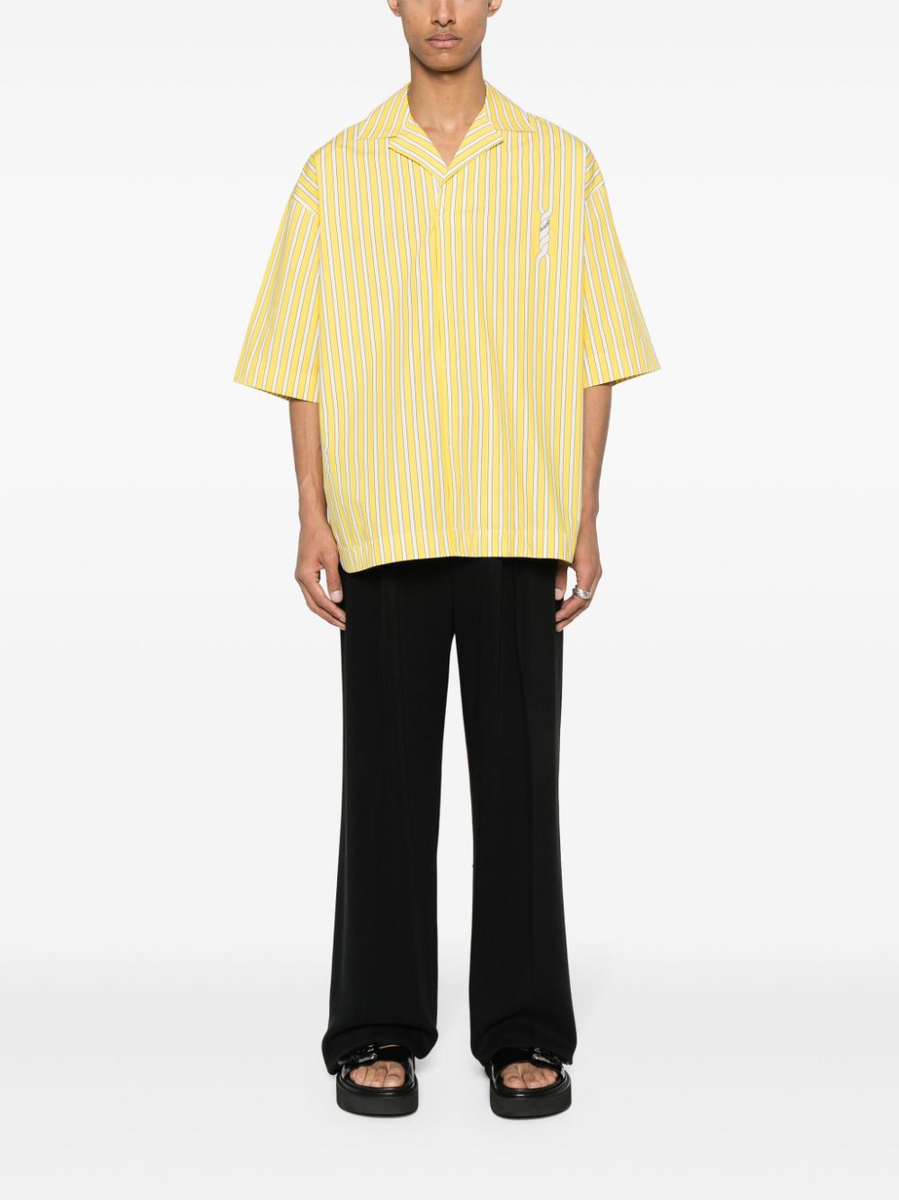 Men Shirts Maison-Kitsune Jacquemus Striped Polo Cotton Shirt Yellow