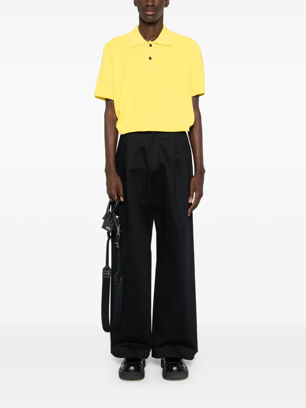 Jacquemus Le Polo Maille logo-embossed Polo Shirt Yellow Men Polo Shirts Maison-Kitsune