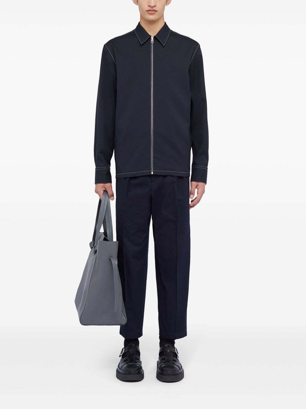 Jil Sander zip-up Shirt Jacket Blue Maison-Kitsune Men Shirt Jackets