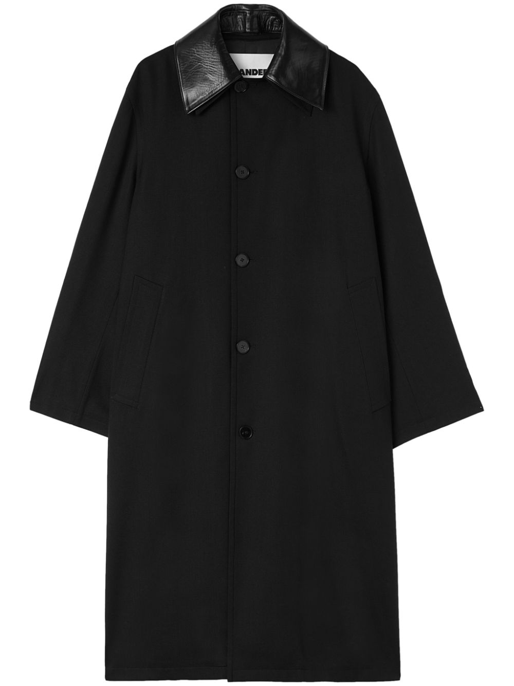 Men Single Breasted Coats Maison-Kitsune Jil Sander leather-collar Coat Black