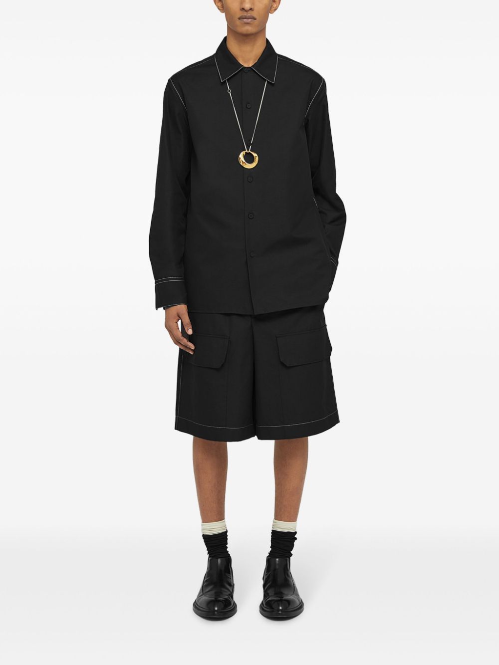 Maison-Kitsune Shirts Men Jil Sander long-sleeve contrast-stitching Shirt Black