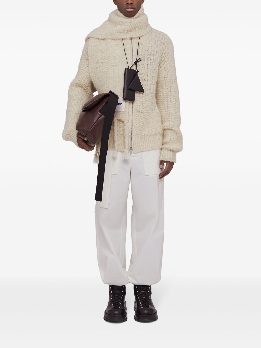 Men Cardigans Maison-Kitsune Jil Sander chunky-knit zip-up Cardigan White