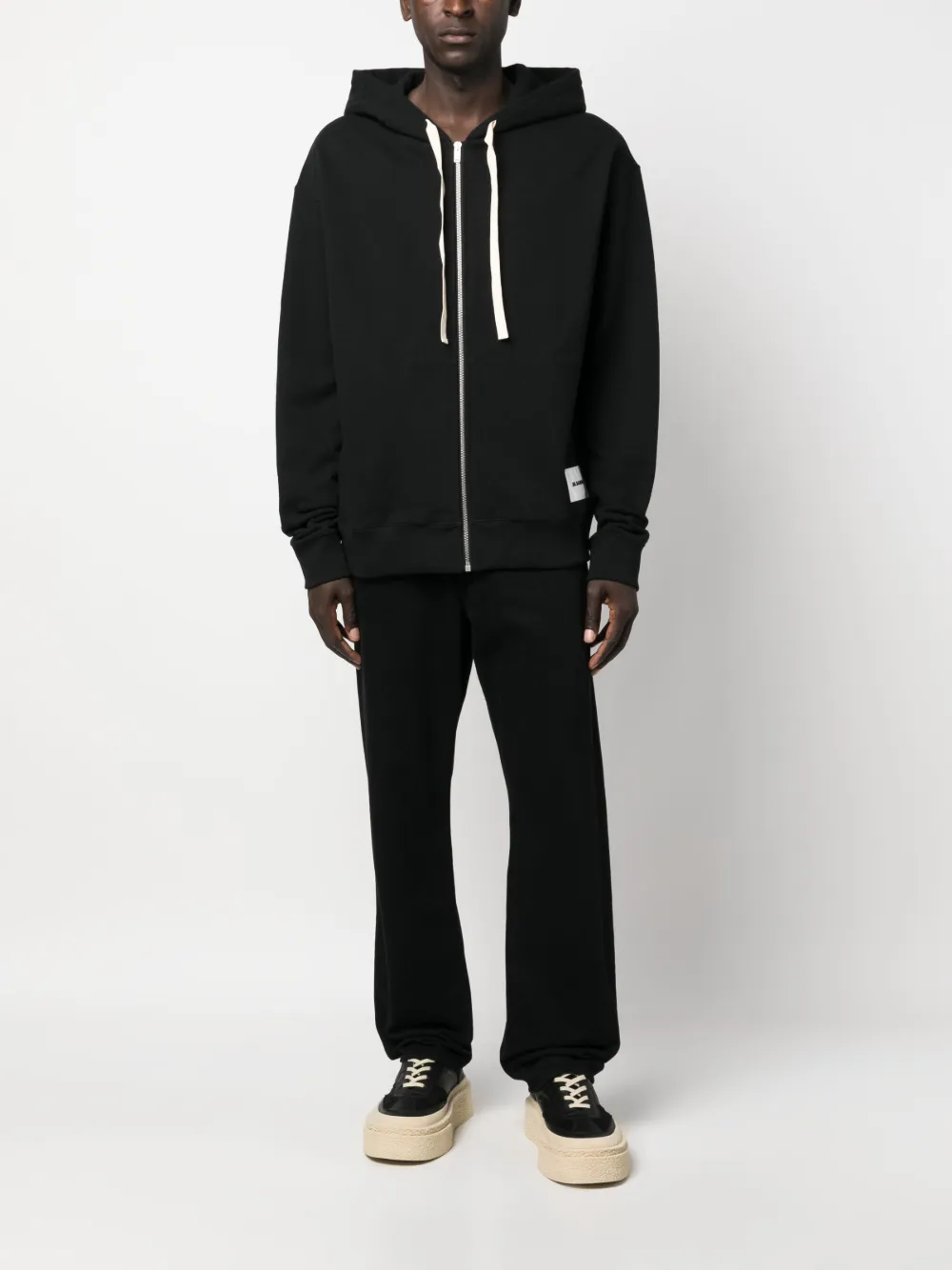 Men Hoodies Maison-Kitsune Jil Sander Zipped Cotton Hoodie Black