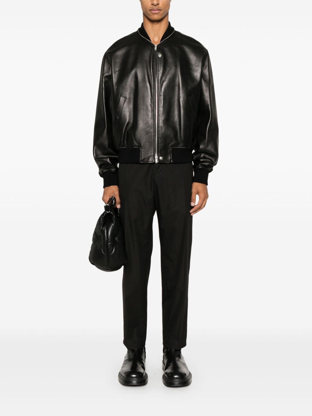 Jil Sander Leather Bomber Jacket Black Men Leather Jackets Maison-Kitsune