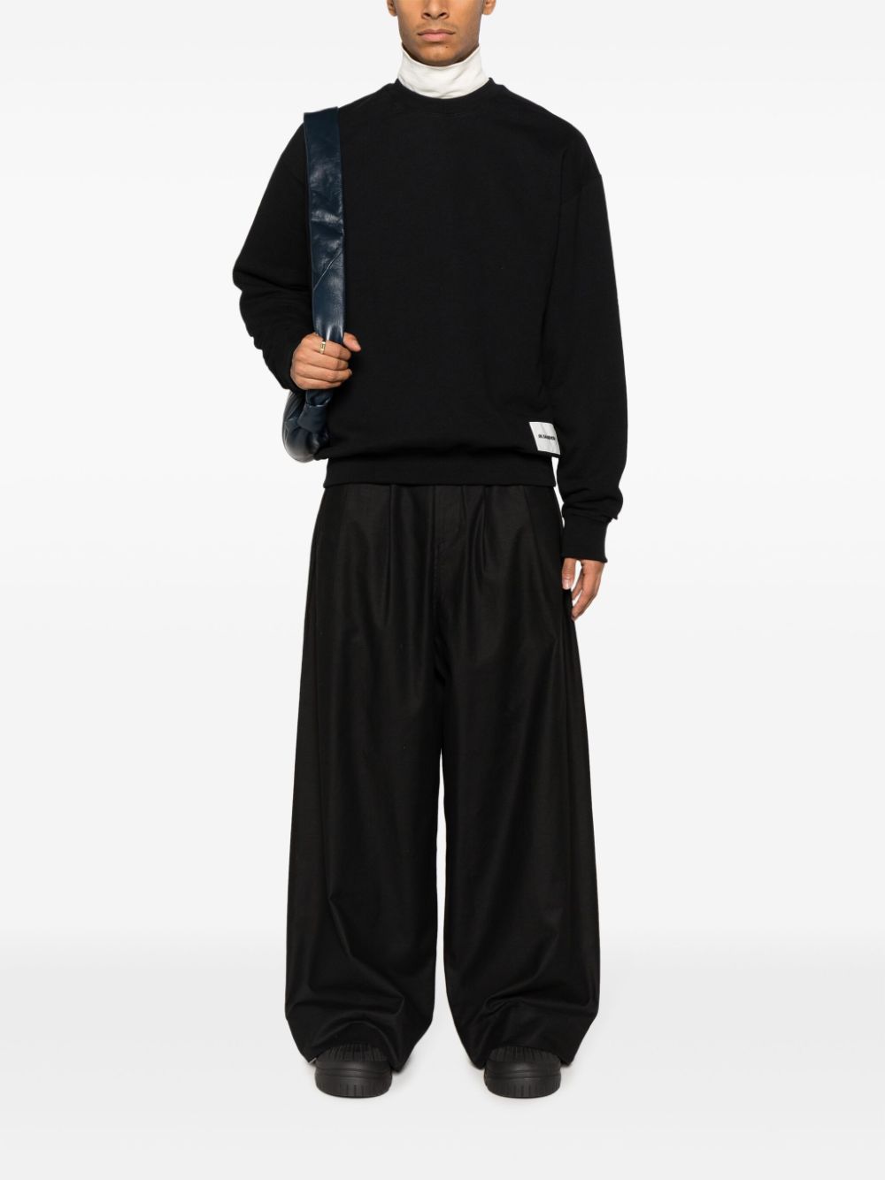 Maison-Kitsune Jil Sander logo-patch Cotton Jumper Black Men Knitted Sweaters
