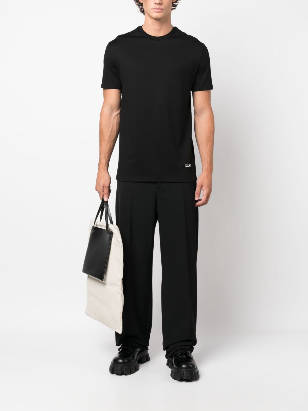 Maison-Kitsune Jil Sander logo-plaque jersey-knit T-shirt Black Men T-Shirts