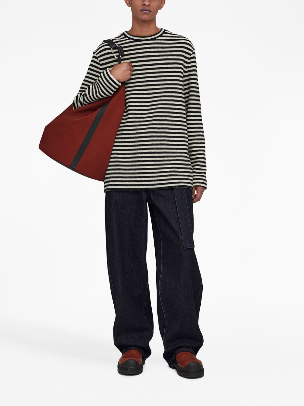 Jil Sander logo-patch Striped Wool T-shirt Black Men T-Shirts Maison-Kitsune