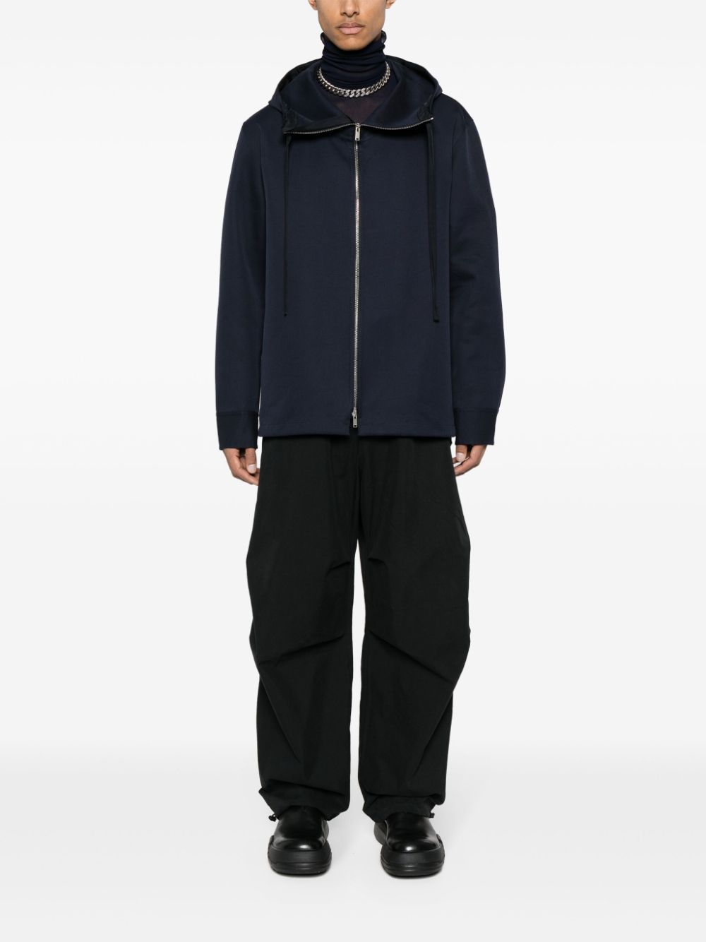 Maison-Kitsune Hooded Jackets Men Jil Sander Hooded cotton-silk Jacket Blue