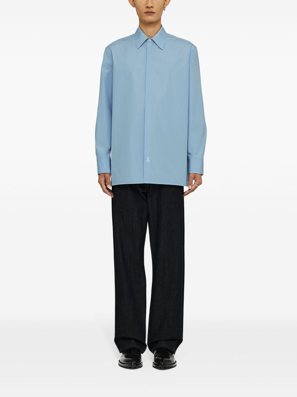 Jil Sander logo-embroidered Pinstripe Shirt Blue Maison-Kitsune Men Shirts