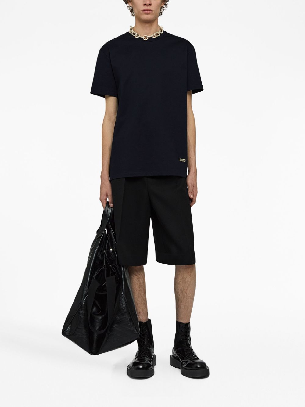 Men T-Shirts Maison-Kitsune Jil Sander logo-plaque Cotton T-shirt Black