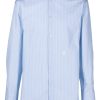 Maison-Kitsune Jil Sander logo-embroidered stripe-print Cotton Shirt Blue Men Shirts