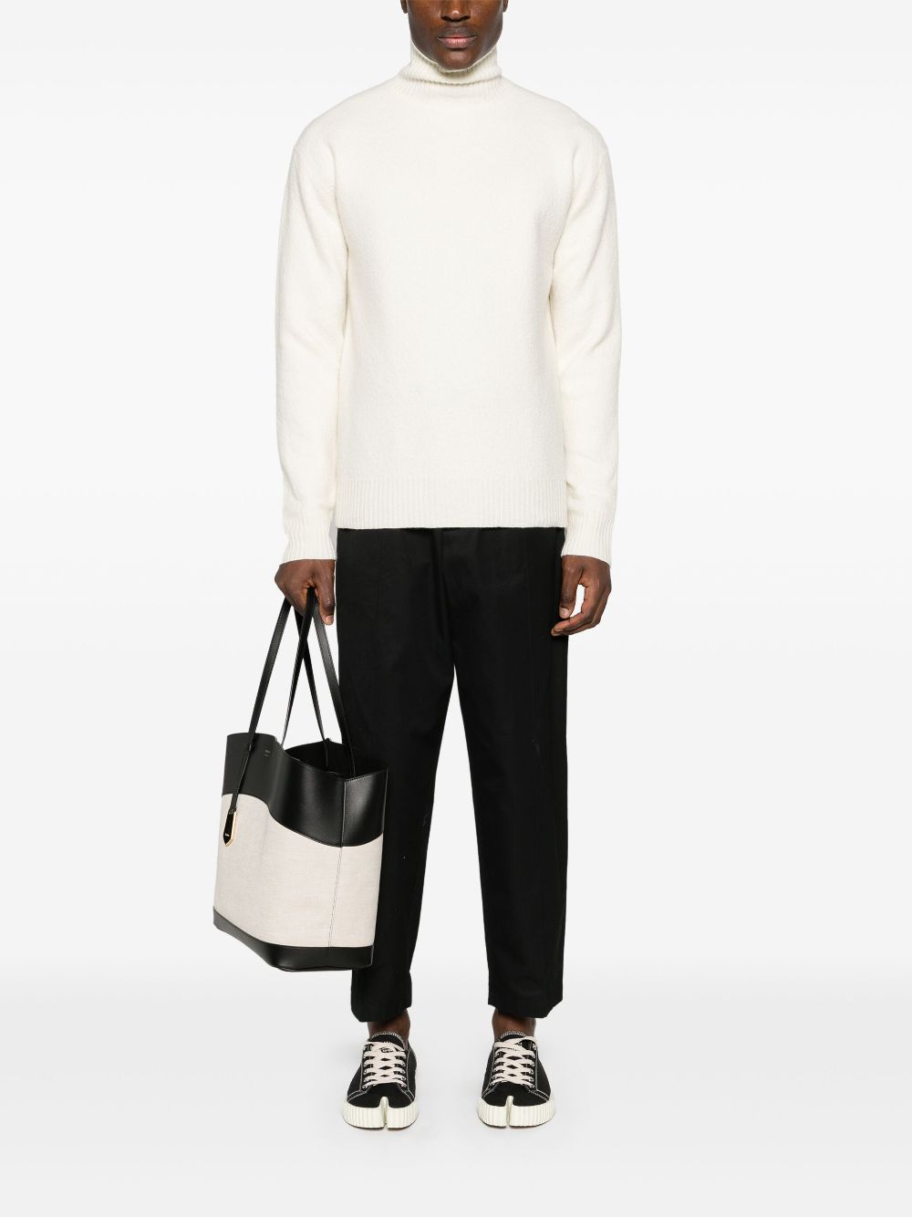 Jil Sander roll-neck Boiled Wool Jumper White Men Knitted Sweaters Maison-Kitsune