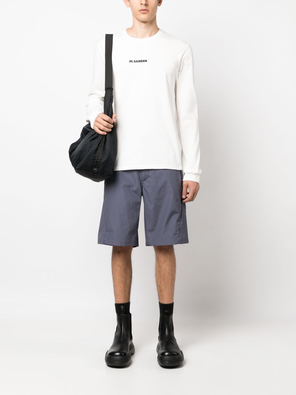 Jil Sander logo-print long-sleeves Cotton T-shirt White Men T-Shirts Maison-Kitsune