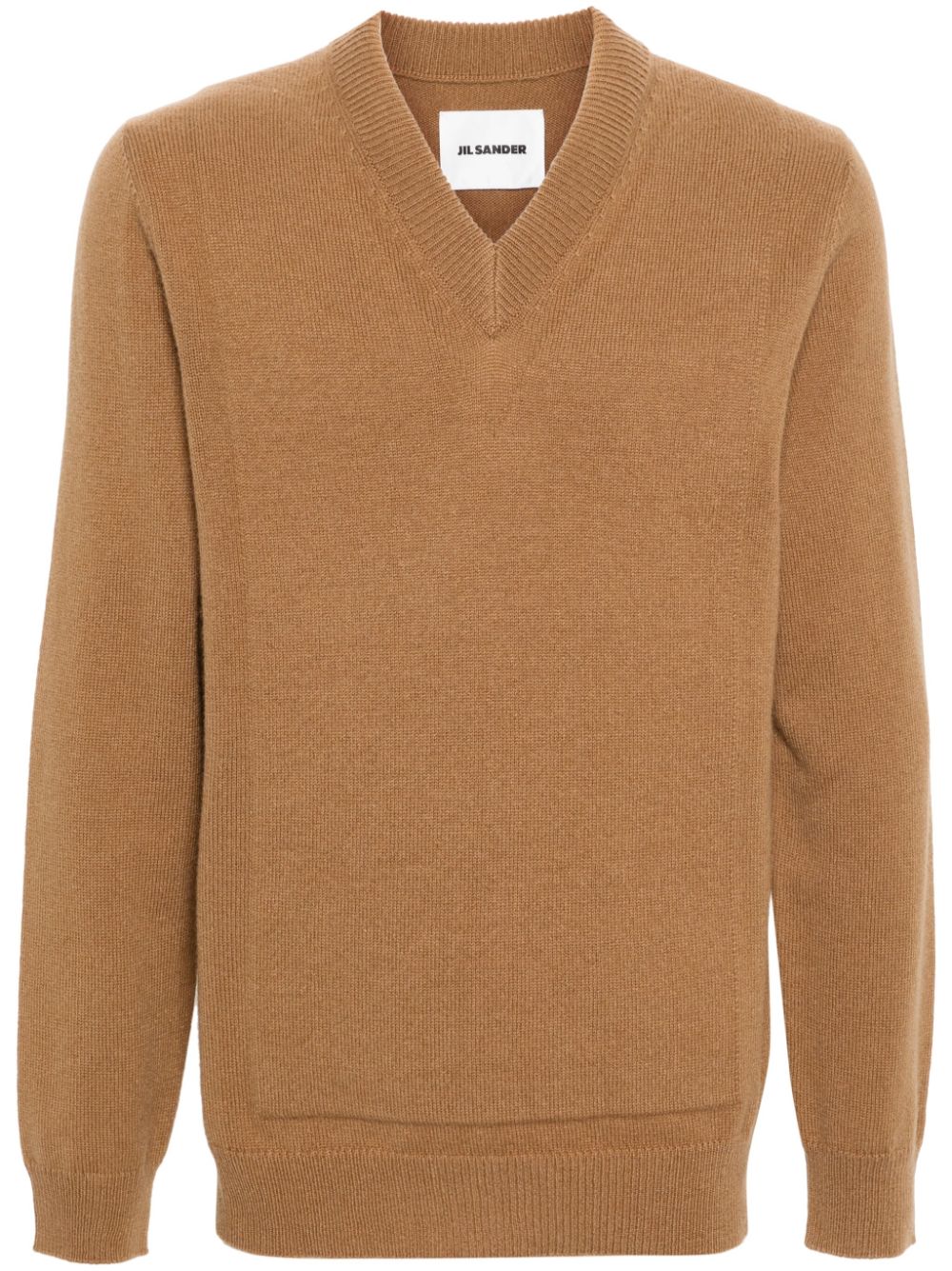 Maison-Kitsune Jil Sander V-neck ribbed-knit Jumper Brown Men Knitted Sweaters