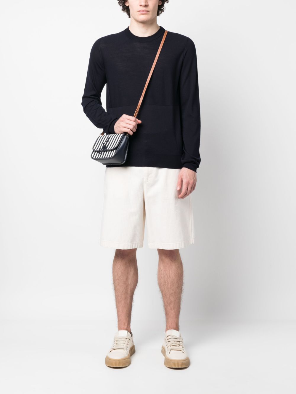 Men Knitted Sweaters Maison-Kitsune Jil Sander Crew Neck Virgin Wool Jumper Blue