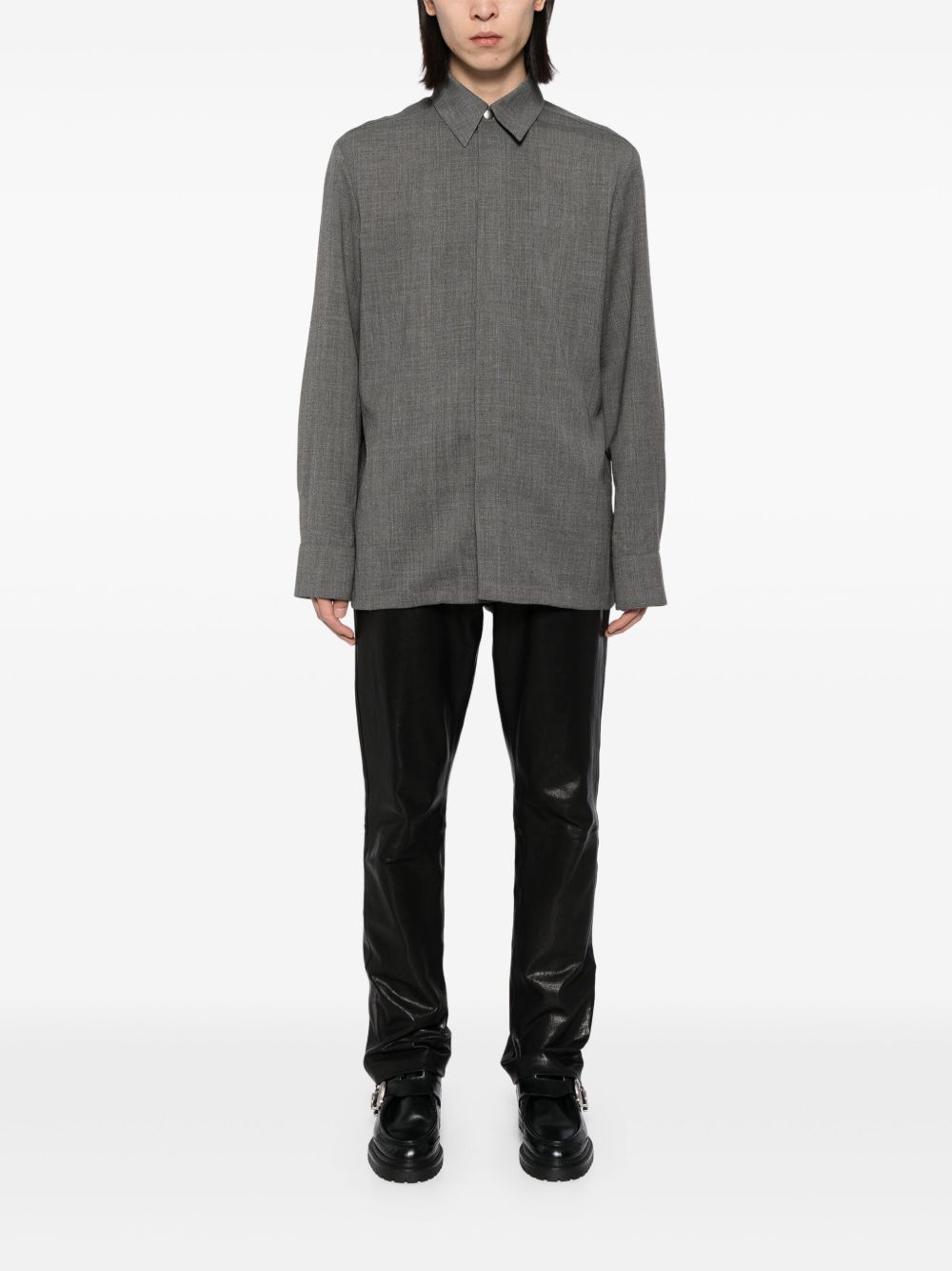 Maison-Kitsune Shirts Men Jil Sander Felted Wool Flannel Shirt Grey