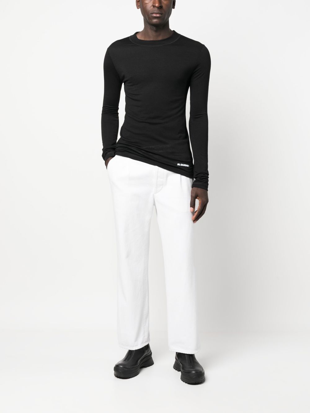 Jil Sander logo-print long-sleeve T-shirt Black Men T-Shirts Maison-Kitsune
