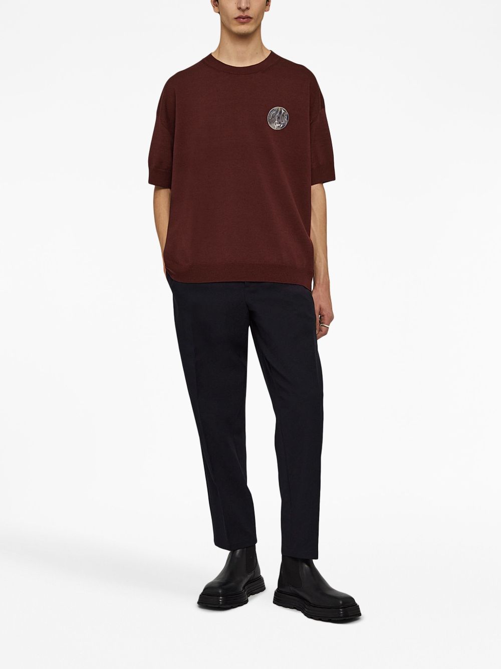 Maison-Kitsune Knitted Sweaters Men Jil Sander short-sleeve Wool Jumper Red