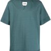 Jil Sander V-neck short-sleeved T-shirt Blue Men T-Shirts Maison-Kitsune