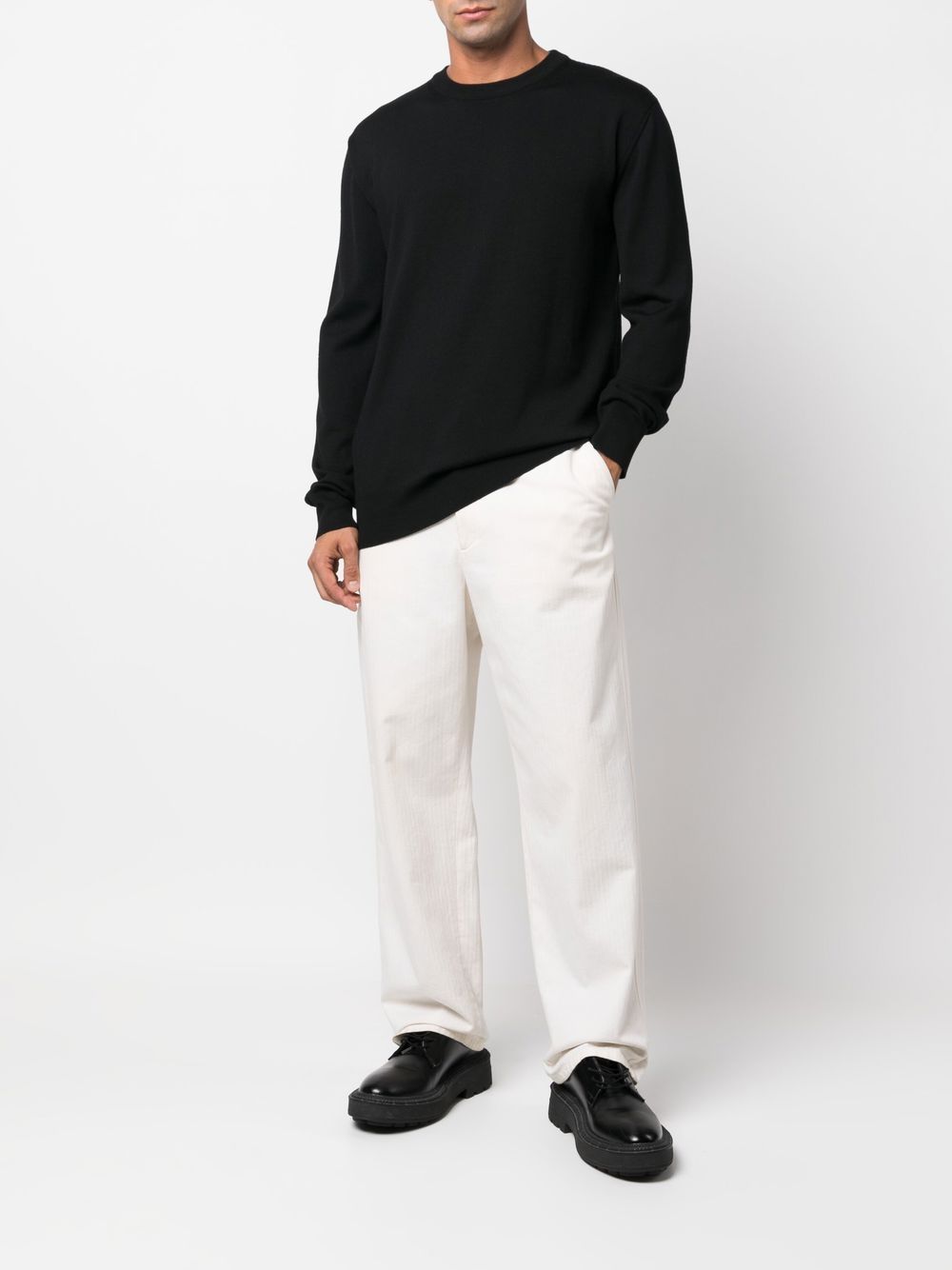 Maison-Kitsune Jil Sander Wool crew-neck Jumper Black Men Knitted Sweaters
