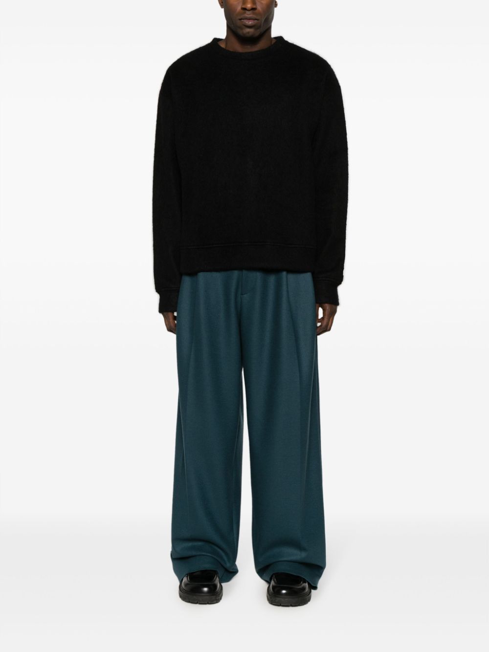 Maison-Kitsune Jil Sander crew-neck Brushed Jumper Black Men Knitted Sweaters