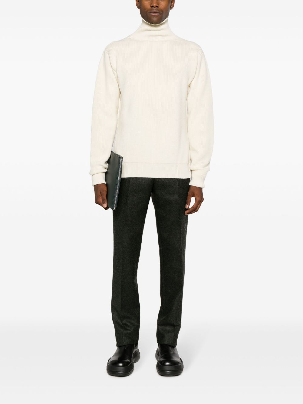 Jil Sander roll-neck Wool Jumper White Men Knitted Sweaters Maison-Kitsune