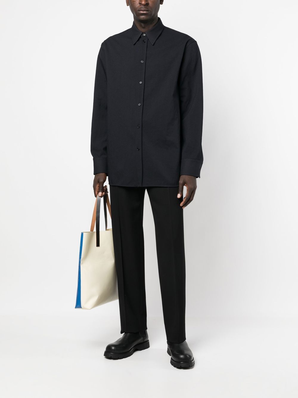 Maison-Kitsune Jil Sander long-sleeved Cotton Shirt Blue Men Shirts